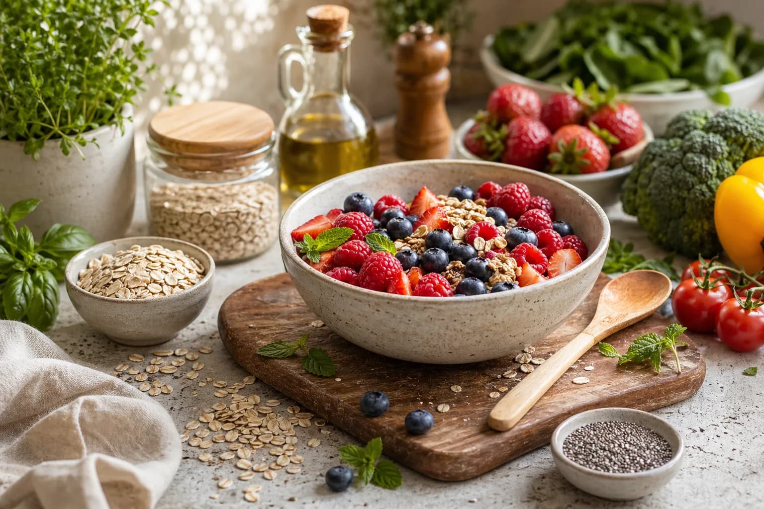 Čerstvý medvědí česnek, ředkvičky a jarní bylinky