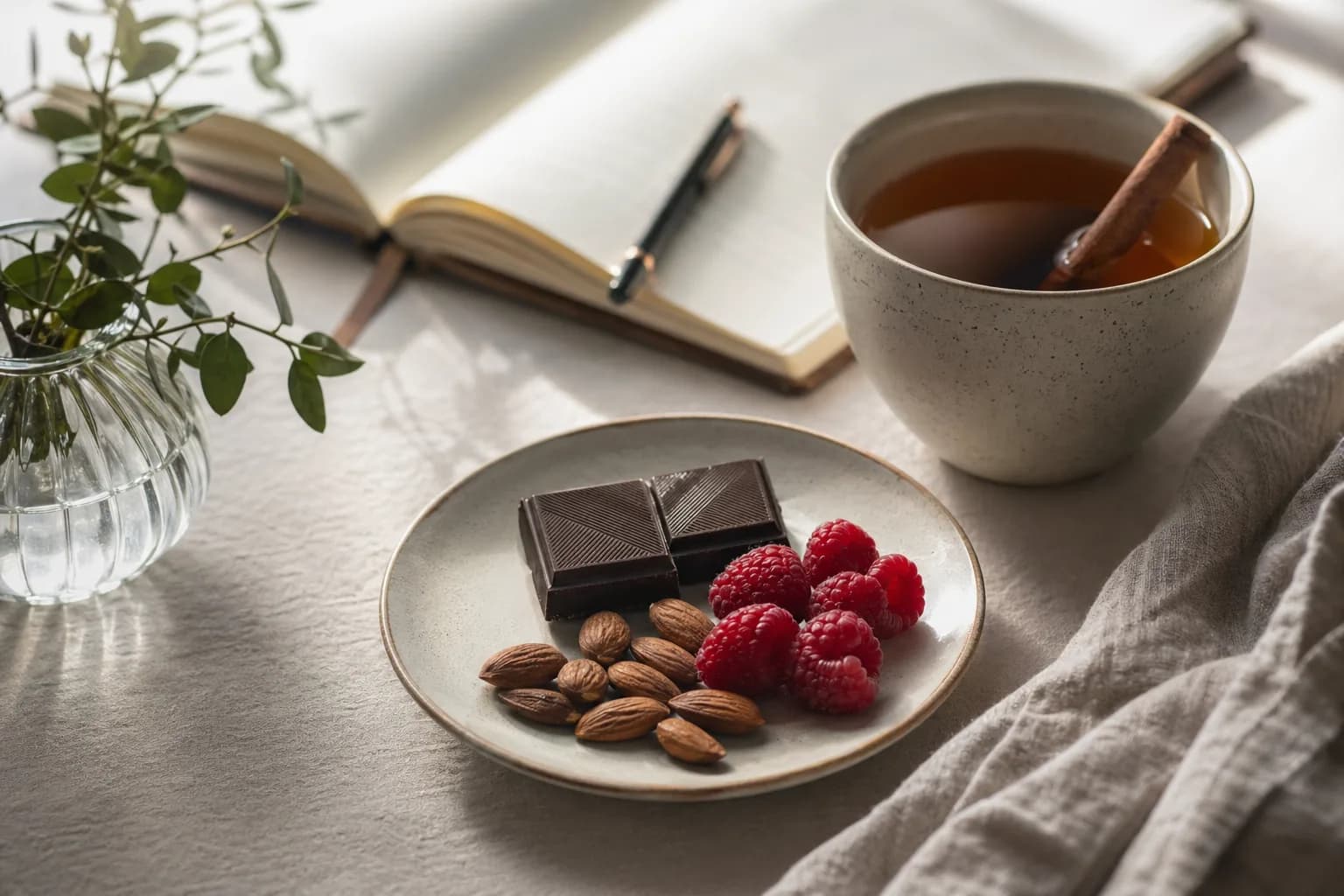 Ovesná kaše s pečenými švestkami, tahini a oříšky